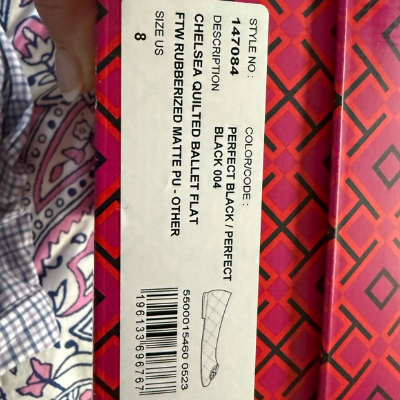 Tory Burch Chelsea Black Quilted Ballet Flats with Logo Detail - Picture 8 of 8